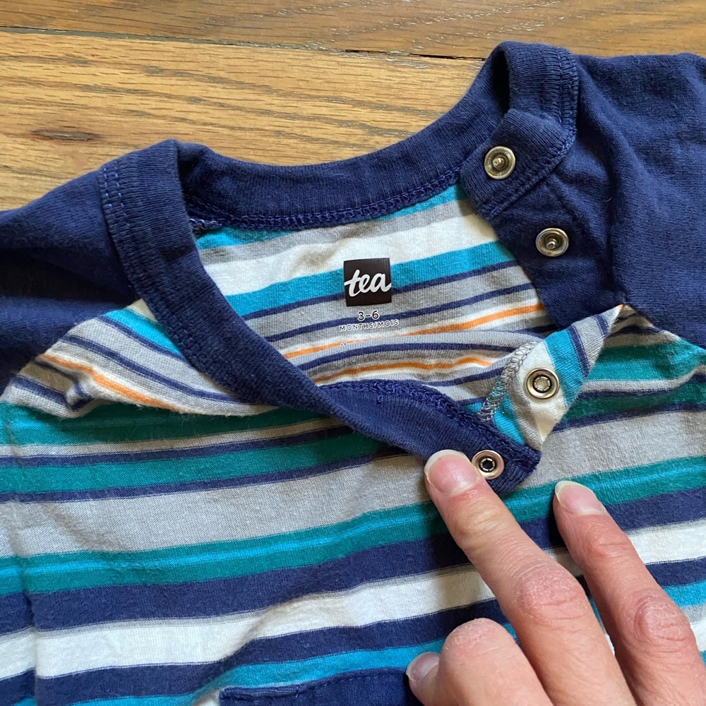 Striped Blue Tea Collection Romper - Picture 2 of 3